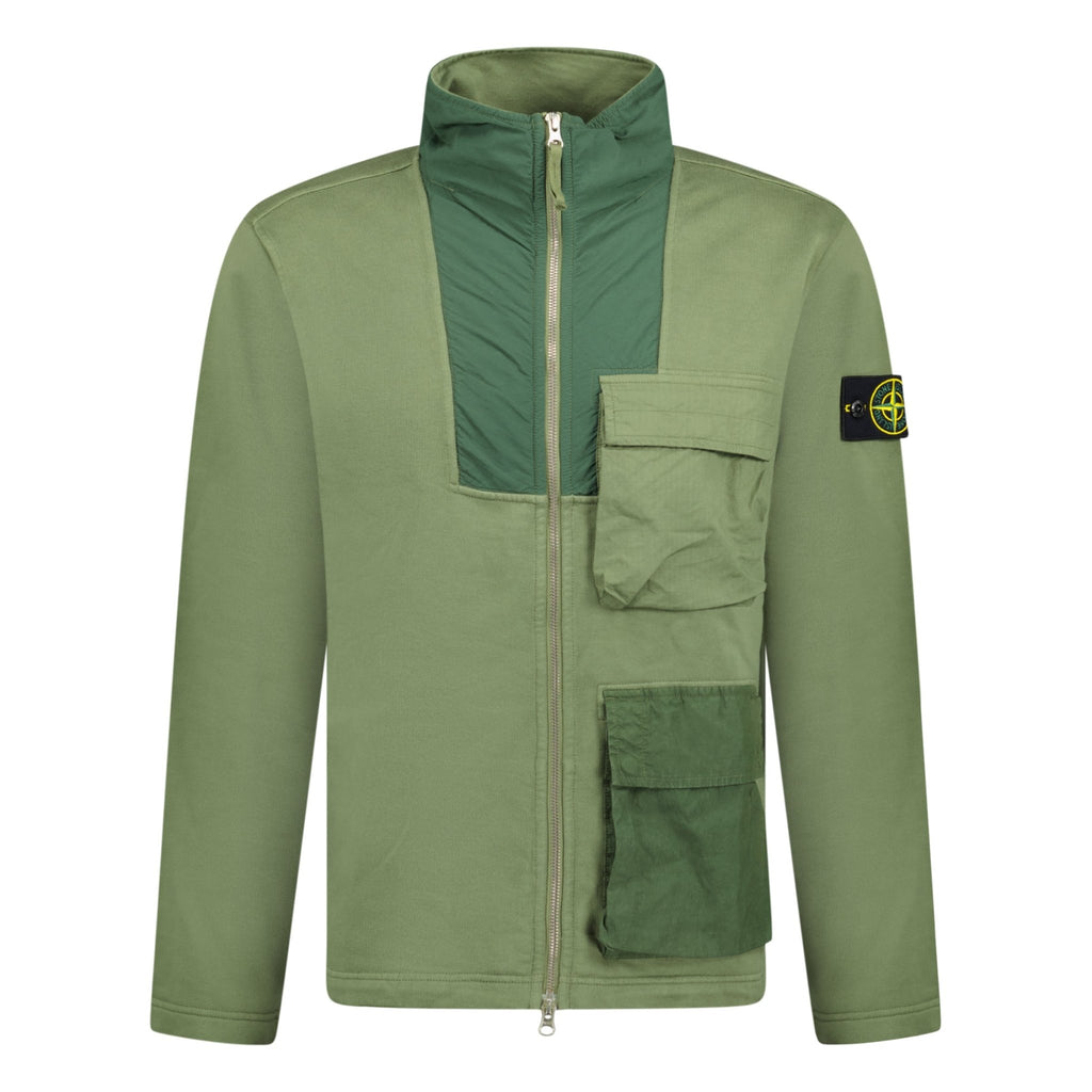 Stone Island Paneled Zip Sweatshirt Khaki - chancefashionco