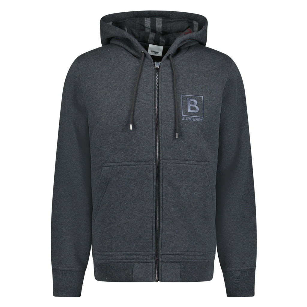 Burberry 'Fordson' Check Hoodie Sweatshirt Charcoal - chancefashionco