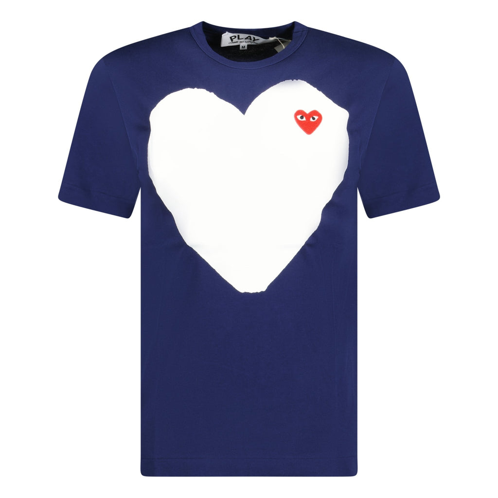 Comme Des Garcons White Heart Print T-Shirt Blue - chancefashionco