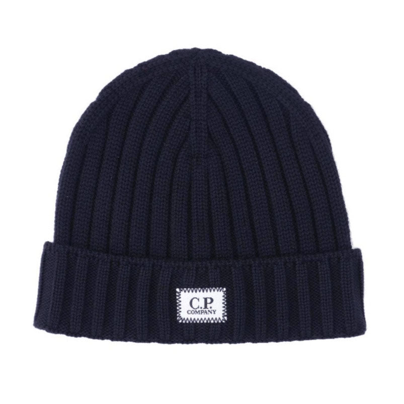 CP Company Logo Patch Beanie Navy - chancefashionco