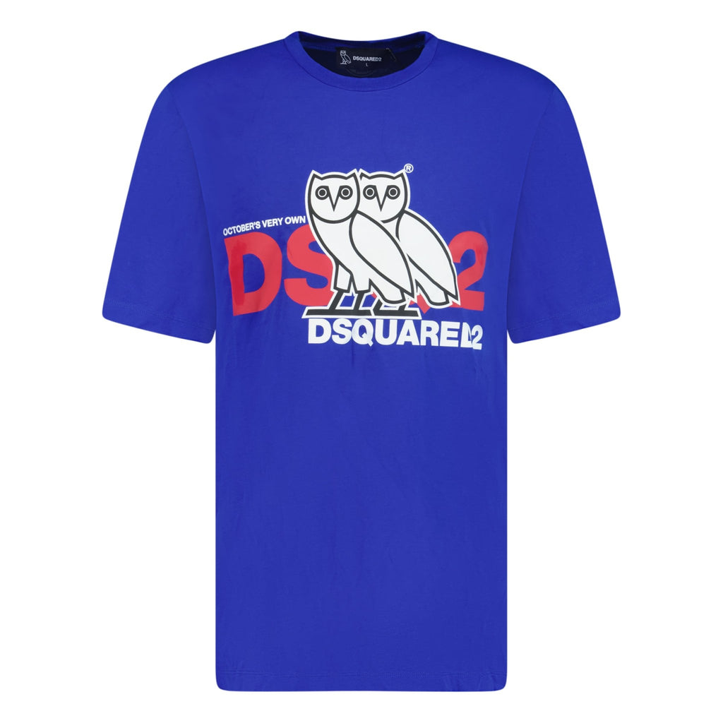DSquared2 OVO Capsule Logo Print Jersey T-Shirt Blue - chancefashionco