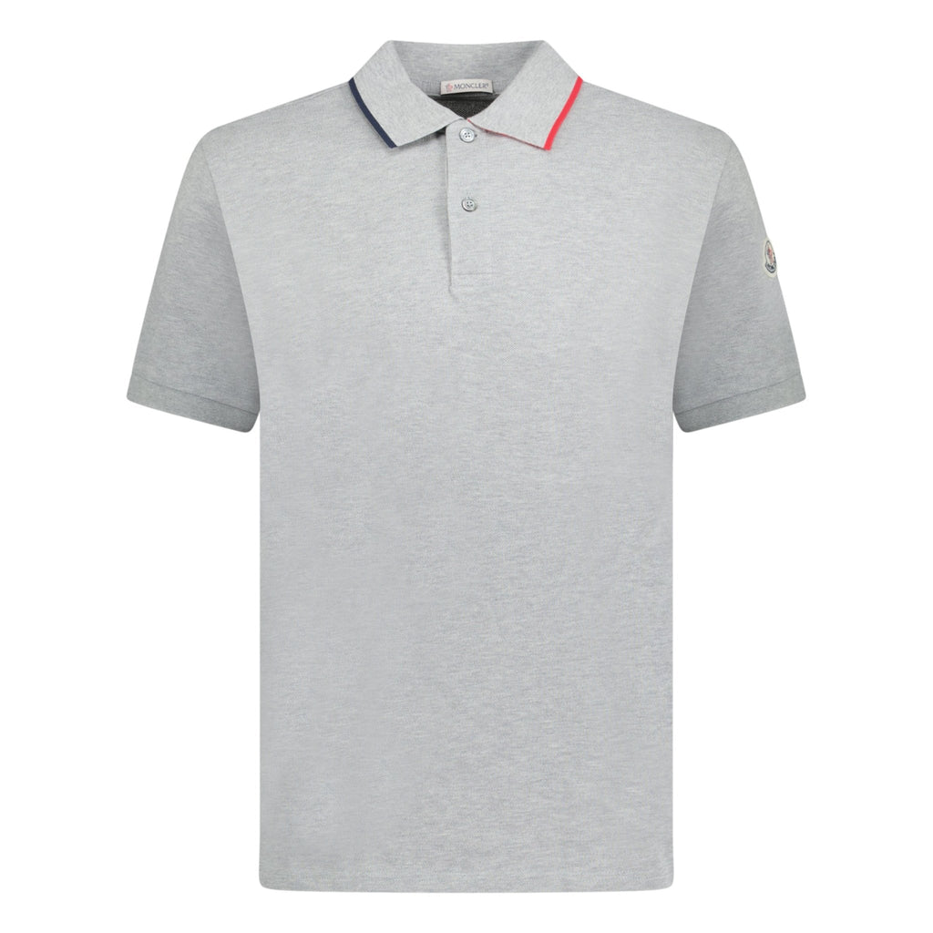 Moncler Logo Stripe Cotton Polo Grey - chancefashionco