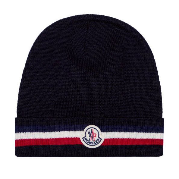 Moncler Stripe Logo Beanie Navy - chancefashionco