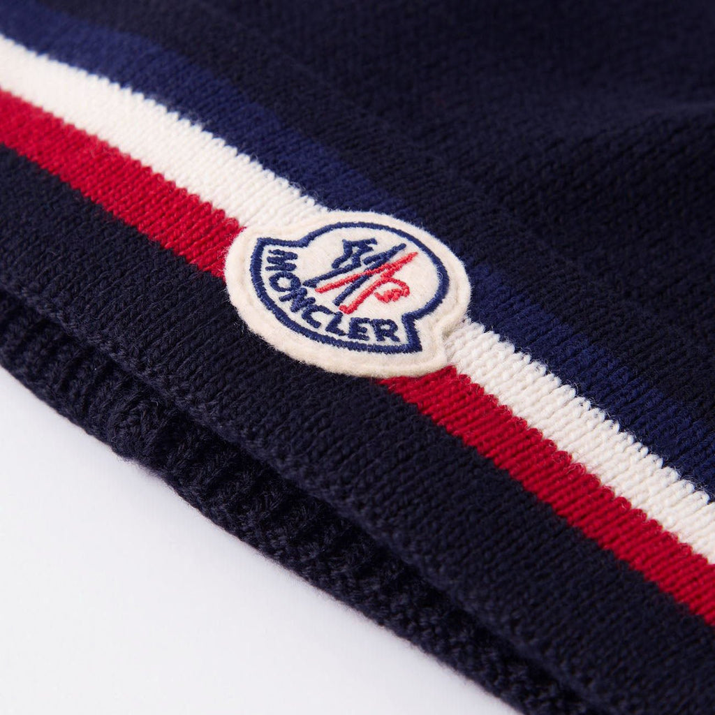 Moncler Stripe Logo Beanie Navy - chancefashionco