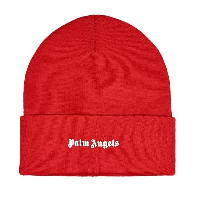 Palm Angels Logo Printed Beanie Red - chancefashionco