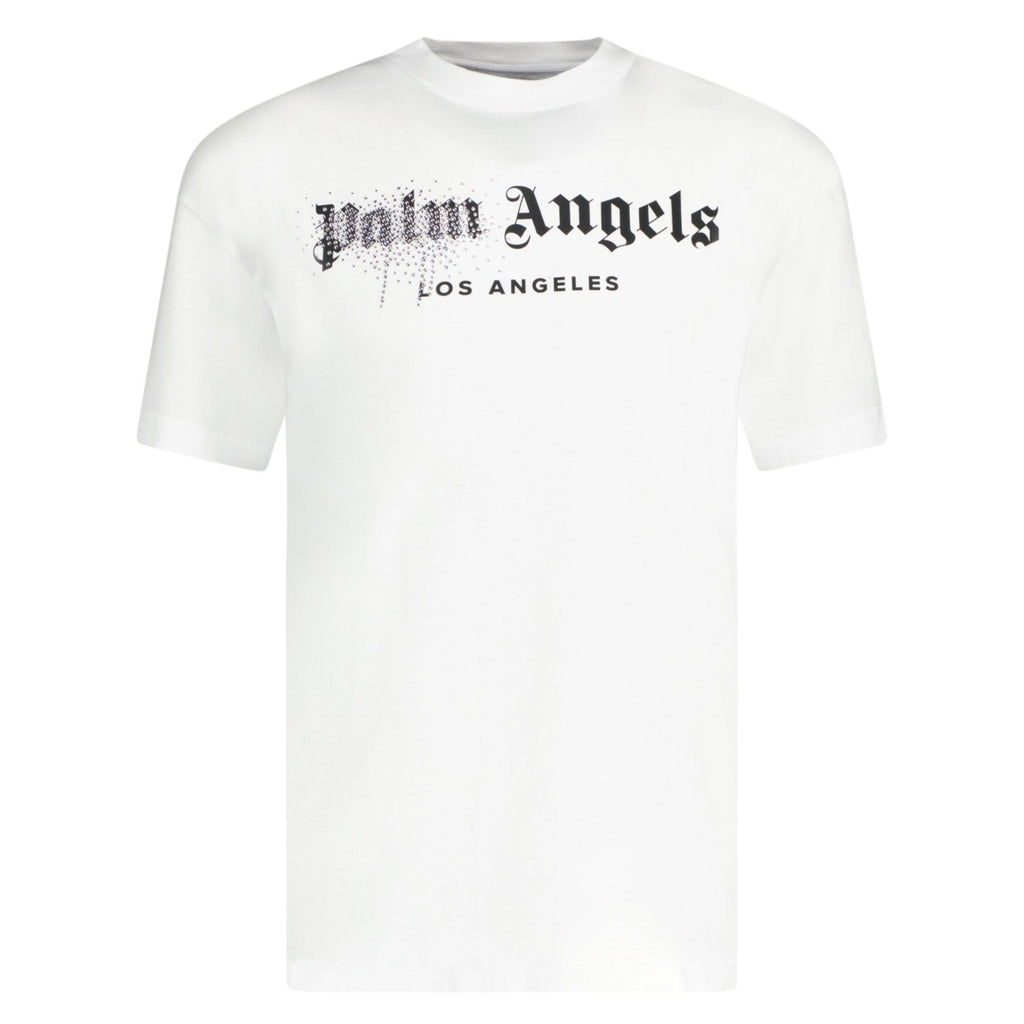 Palm Angels Rhinestone Spray Paint T-Shirt White - chancefashionco