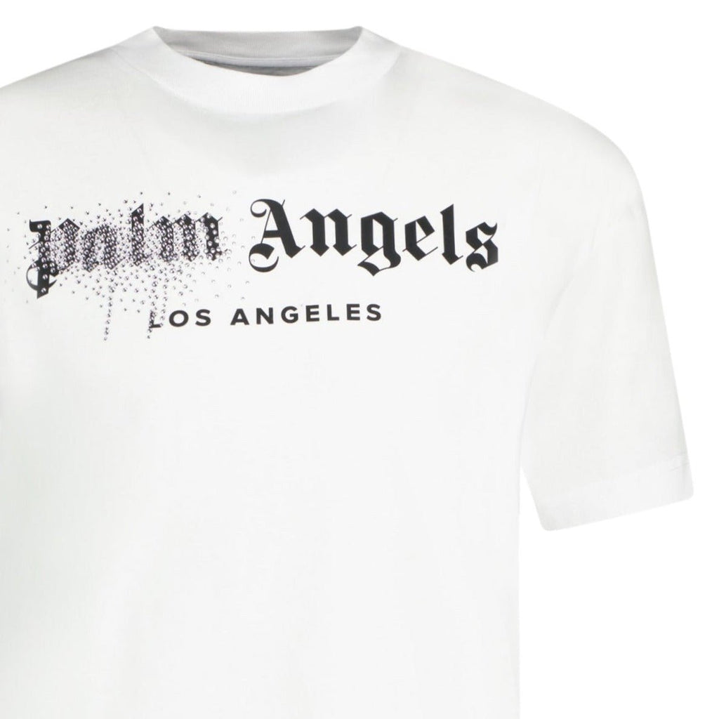 Palm Angels Rhinestone Spray Paint T-Shirt White - chancefashionco