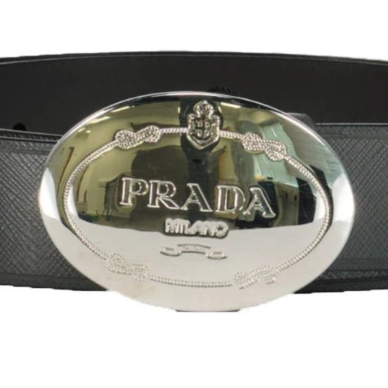 Prada Metal Buckle Leather Belt Black - chancefashionco