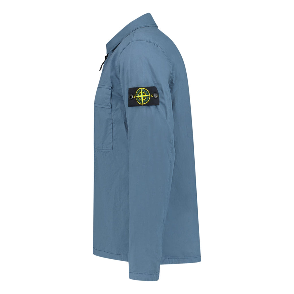 Stone Island Brushed Cotton Overshirt Blue - chancefashionco