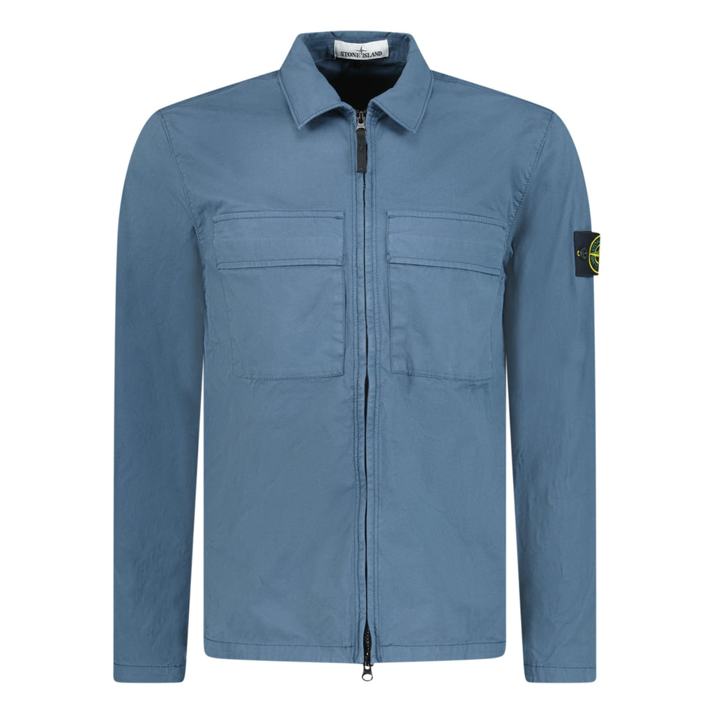 Stone Island Brushed Cotton Overshirt Blue - chancefashionco