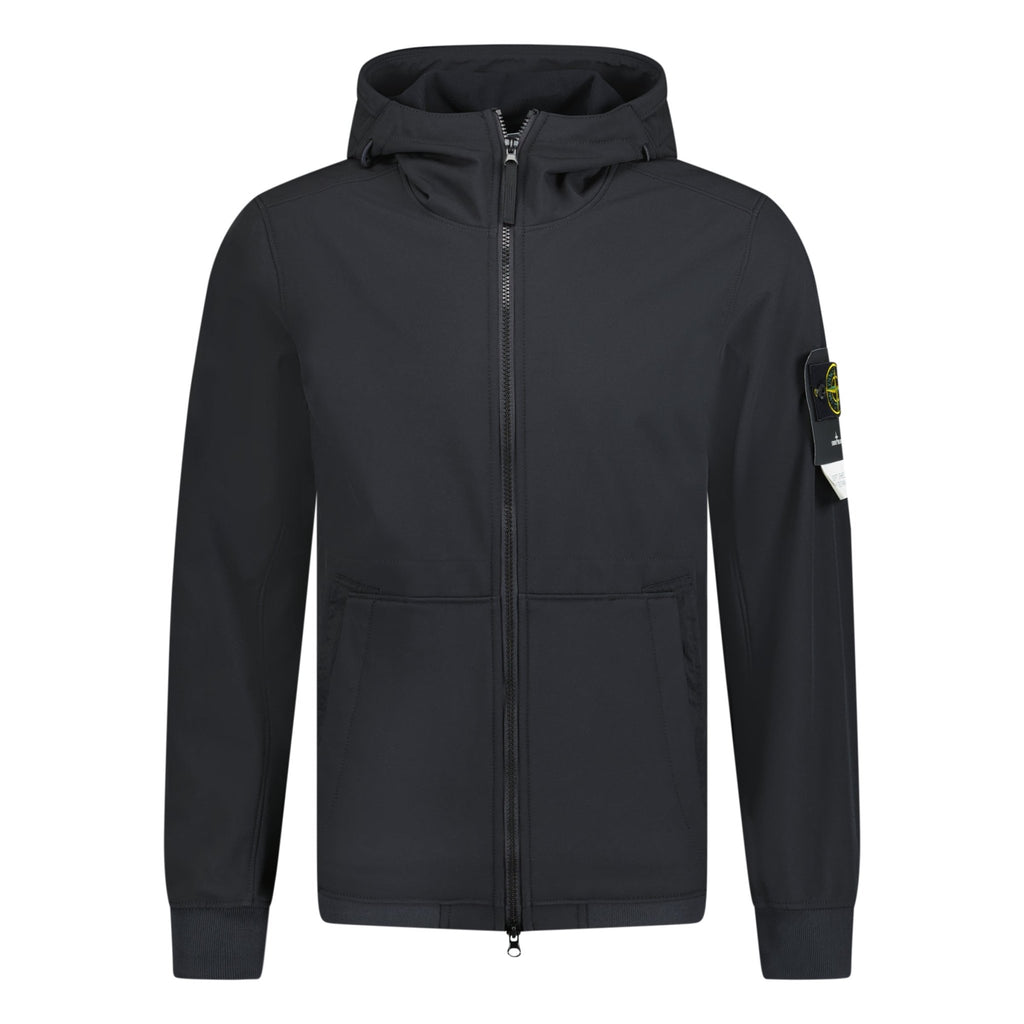 Stone Island Soft Shell Hooded Jacket Black - chancefashionco