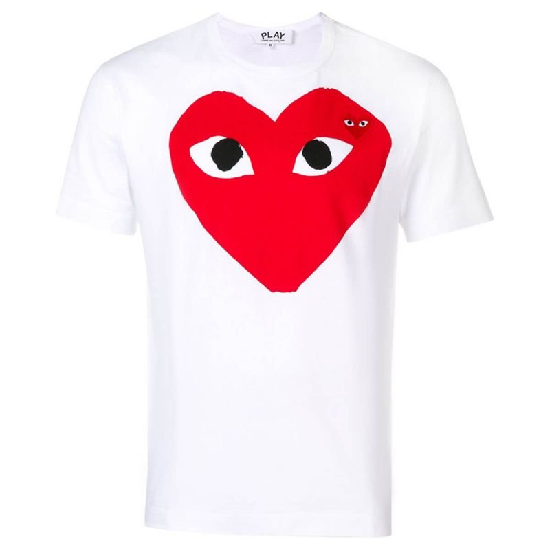 Womens Comme Des Garcons Play Red Heart Logo T-Shirt - chancefashionco
